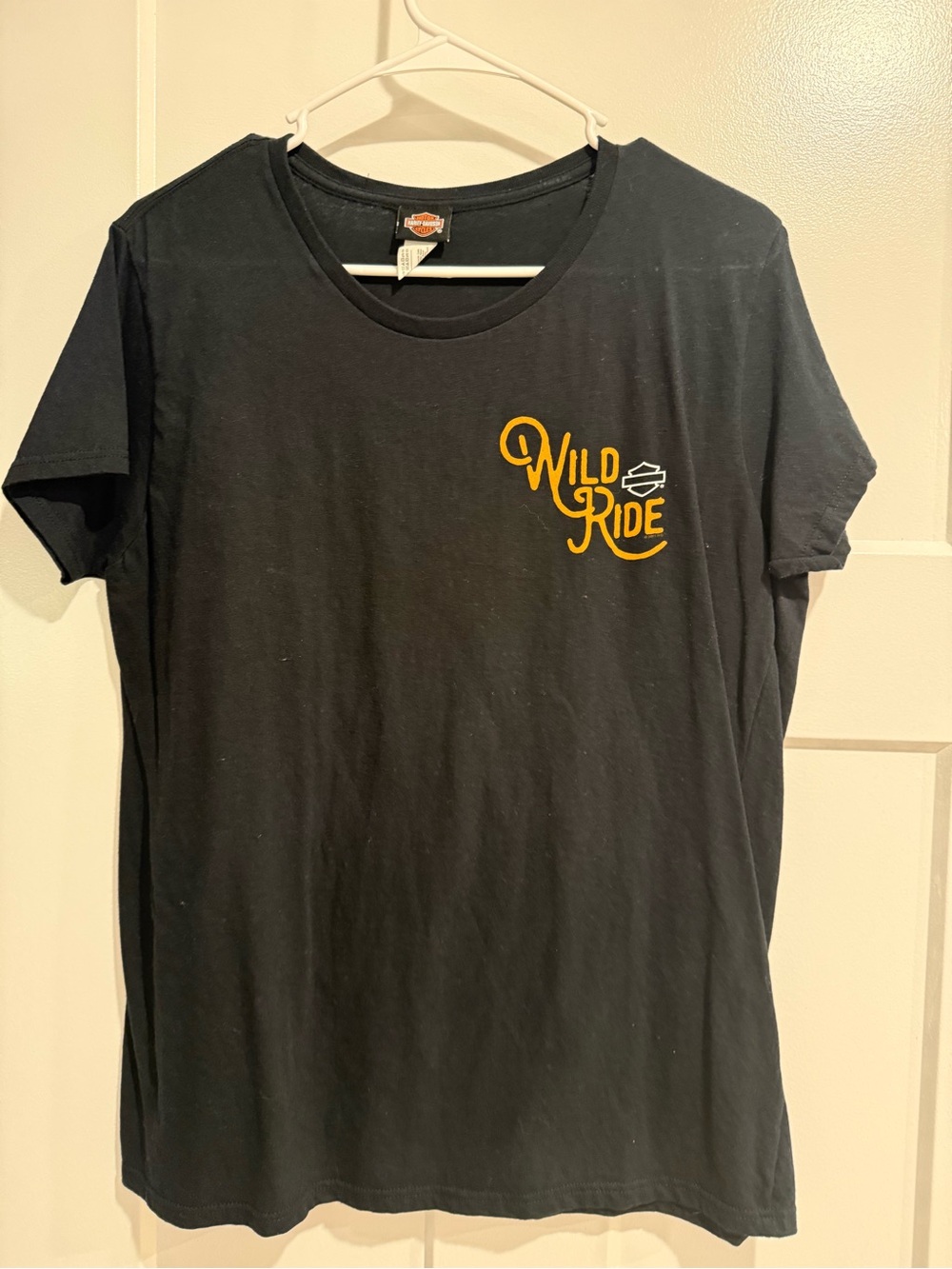 Harley-Davidson Black Tee with Yellow "Wild Ride" Chest Script